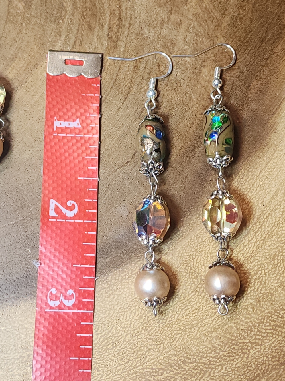 Bracelet & Earrings Set With Faux Pearls & AB Glass Crystal & Lampwork Beads - Picture 7 of 8